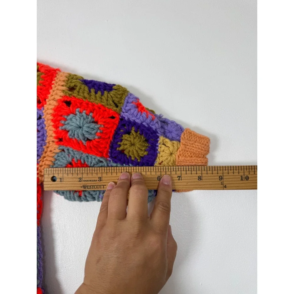 Boho Handmade Women XS/S Granny Square‎ Crochet Dress Multicolor Patchwork Retro